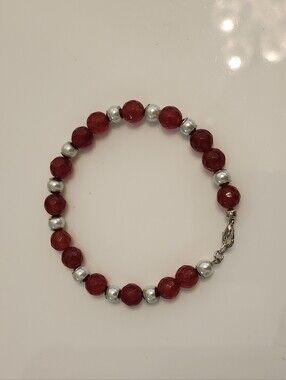 Handmade Genuine Ruby And Pearl Bracelet